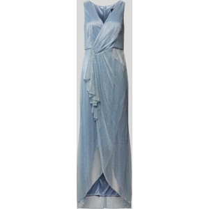 Niebieska sukienka Adrianna Papell z dekoltem w kształcie litery v maxi