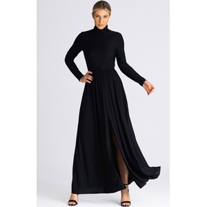 Czarna sukienka Fokus rozkloszowana w stylu casual maxi