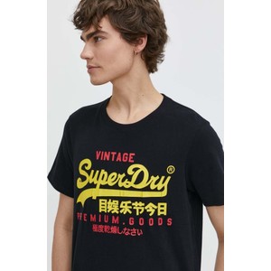 Czarny t-shirt Superdry z bawełny z krótkim rękawem z nadrukiem