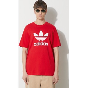 Czerwony t-shirt Adidas Originals w sportowym stylu z bawełny z nadrukiem