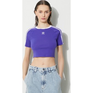 Fioletowy t-shirt Adidas Originals z bawełny w sportowym stylu z krótkim rękawem