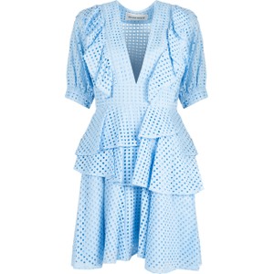 Niebieska sukienka ubierzsie.com z dekoltem w kształcie litery v z bawełny z krótkim rękawem