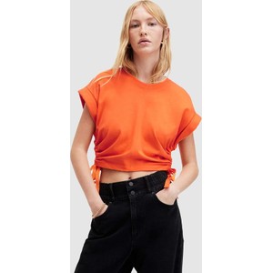 Pomarańczowa bluzka AllSaints w stylu casual z krótkim rękawem z bawełny