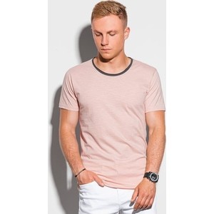 Różowy t-shirt Ombre z krótkim rękawem z bawełny w stylu casual
