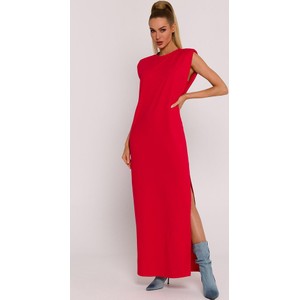 Czerwona sukienka MOE z krótkim rękawem maxi prosta