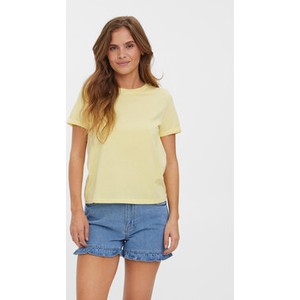Żółta bluzka Vero Moda z okrągłym dekoltem z krótkim rękawem