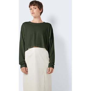 Zielona bluzka Noisy May z długim rękawem w stylu casual z bawełny