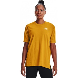 Żółty t-shirt Under Armour z okrągłym dekoltem w sportowym stylu z bawełny