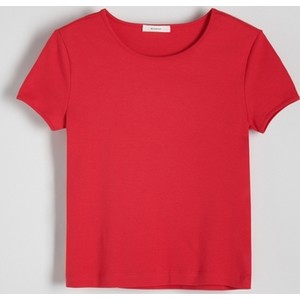 Czerwony t-shirt Reserved w stylu casual z okrągłym dekoltem z bawełny