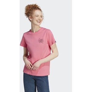 Różowy t-shirt Adidas z okrągłym dekoltem z krótkim rękawem