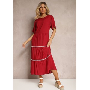 Czerwona sukienka Renee z bawełny z okrągłym dekoltem oversize