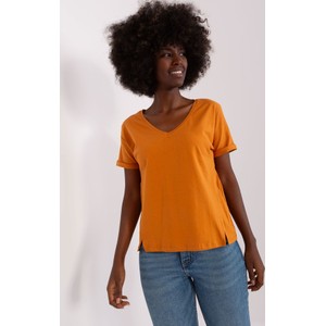 Pomarańczowy t-shirt Lily Rose z krótkim rękawem w stylu casual z okrągłym dekoltem