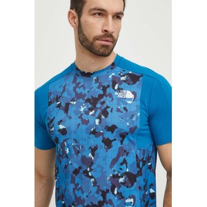 Niebieski t-shirt The North Face w sportowym stylu z nadrukiem z krótkim rękawem