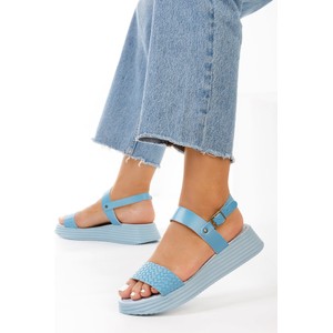 Niebieskie sandały Zapatos z klamrami z płaską podeszwą w stylu casual
