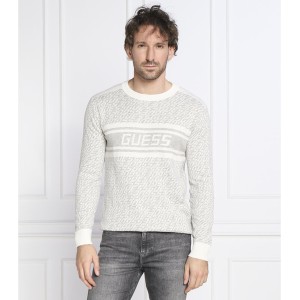 Sweter Guess z okrągłym dekoltem z wełny w młodzieżowym stylu