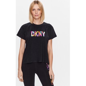 Czarny t-shirt DKNY z okrągłym dekoltem z krótkim rękawem