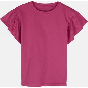 Różowy t-shirt Gate z okrągłym dekoltem w stylu casual z krótkim rękawem