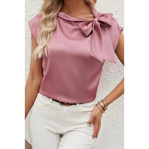 Różowa bluzka IVET z krótkim rękawem z tkaniny