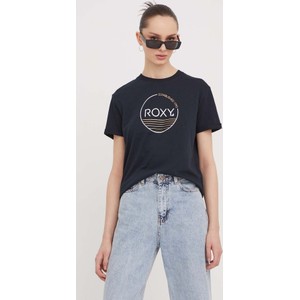 Czarna bluzka Roxy z okrągłym dekoltem w młodzieżowym stylu z bawełny