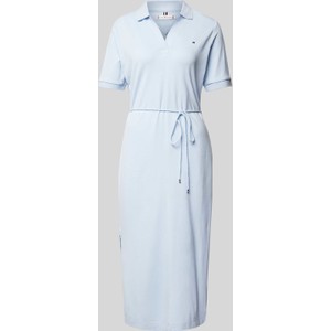 Niebieska sukienka Tommy Hilfiger z bawełny w stylu casual z dekoltem w kształcie litery v