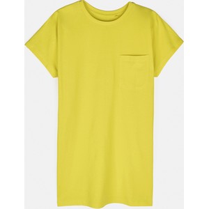 Żółty t-shirt Gate z bawełny z krótkim rękawem z okrągłym dekoltem