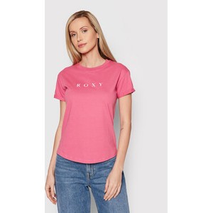 Różowy t-shirt Roxy z krótkim rękawem w młodzieżowym stylu