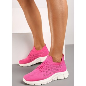 Różowe buty sportowe Renee ze skóry z płaską podeszwą sznurowane