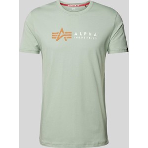 Zielony t-shirt Alpha Industries z nadrukiem z krótkim rękawem z bawełny