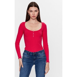 Czerwona bluzka Guess z okrągłym dekoltem w stylu casual z długim rękawem