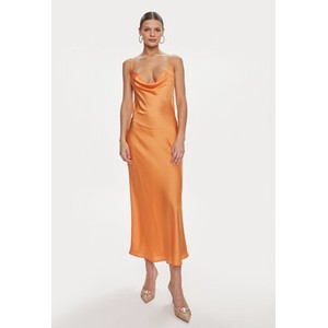 Pomarańczowa sukienka Guess z dekoltem woda midi prosta
