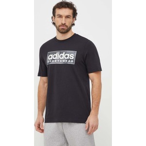 Czarny t-shirt Adidas z krótkim rękawem z nadrukiem z bawełny