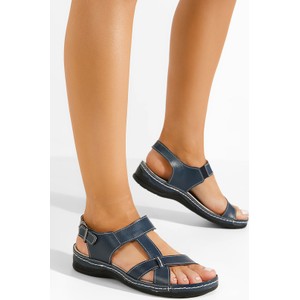 Granatowe sandały Zapatos w stylu casual ze skóry z płaską podeszwą