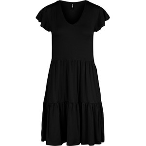 Czarna sukienka Pieces z krótkim rękawem z dekoltem w kształcie litery v