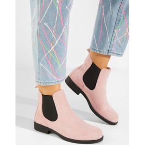 Różowe botki Zapatos w stylu casual z płaską podeszwą