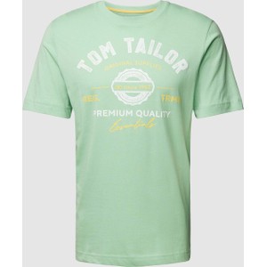 Zielony t-shirt Tom Tailor z krótkim rękawem z nadrukiem w młodzieżowym stylu