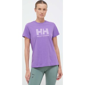 Fioletowy t-shirt Helly Hansen z bawełny w młodzieżowym stylu z krótkim rękawem