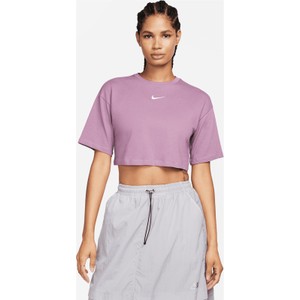 Fioletowa bluzka Nike w sportowym stylu z okrągłym dekoltem z krótkim rękawem