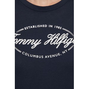 Granatowa bluzka Tommy Hilfiger z bawełny z okrągłym dekoltem z krótkim rękawem