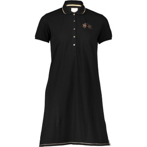 Czarna sukienka La Martina z kołnierzykiem z krótkim rękawem mini