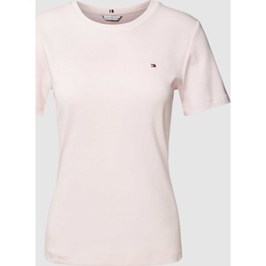 Różowy t-shirt Tommy Hilfiger z okrągłym dekoltem z krótkim rękawem