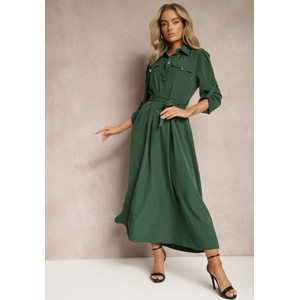 Zielona sukienka Renee z długim rękawem rozkloszowana w stylu casual