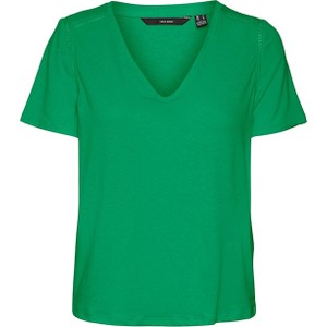 Zielony t-shirt Vero Moda z dekoltem w kształcie litery v z krótkim rękawem