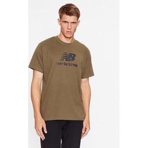 Brązowy t-shirt New Balance z dżerseju z krótkim rękawem