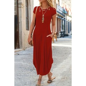 Czerwona sukienka IVET maxi w stylu casual prosta