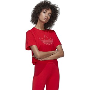 Czerwony t-shirt Adidas z krótkim rękawem z bawełny