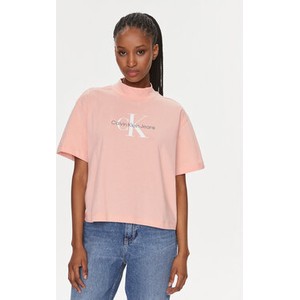 Różowa bluzka Calvin Klein z okrągłym dekoltem w młodzieżowym stylu