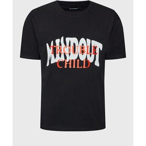 Czarny t-shirt Mindout z krótkim rękawem z okrągłym dekoltem w młodzieżowym stylu