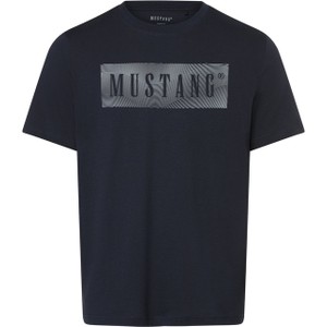 Granatowy t-shirt Mustang z krótkim rękawem w młodzieżowym stylu z bawełny