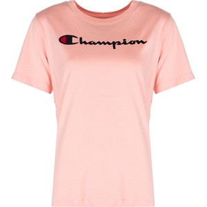 Różowa bluzka ubierzsie.com z okrągłym dekoltem z bawełny w sportowym stylu