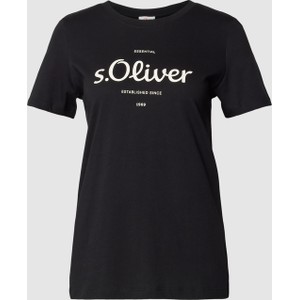 Czarny t-shirt S.Oliver z krótkim rękawem z okrągłym dekoltem z bawełny